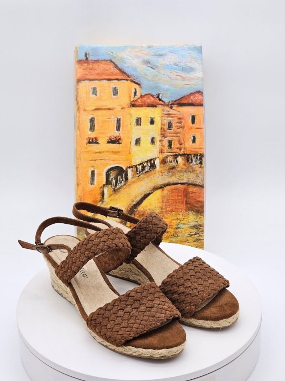 Bella Vita Mariella Cognac Super Suede Espadrille Wedge Sandals Women’s Size 8.5